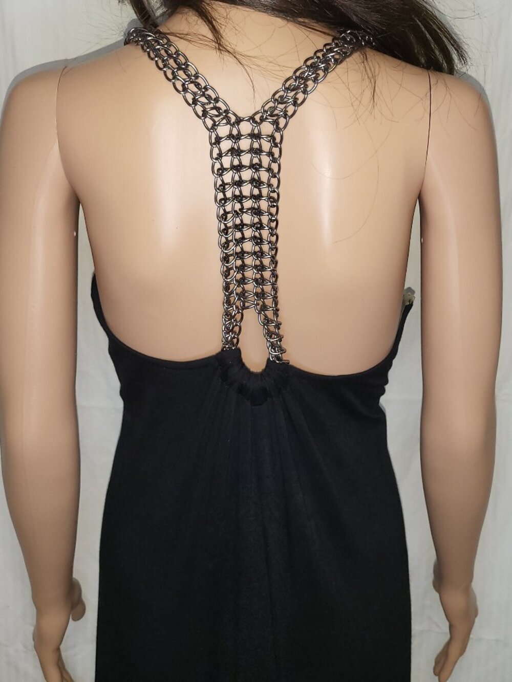 S-Twelve Black Casual Maxi Dress Chain Strap Open Back Size L